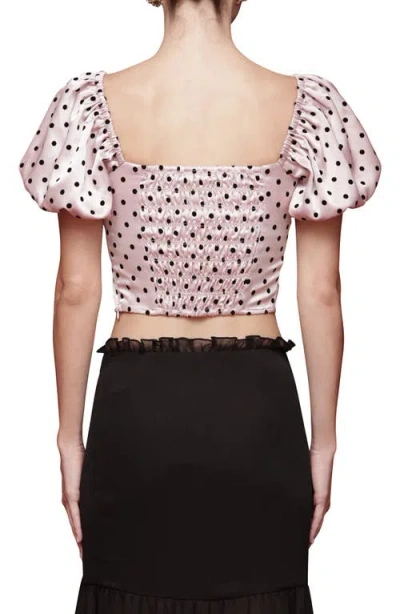Avec Les Filles Puff Sleeve Polka Dot Crop Top In Multi