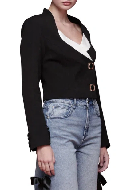 Avec Les Filles Contrast Lapel Crop Jacket In Black