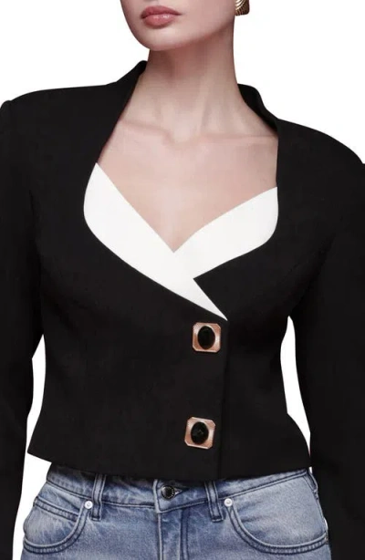 Avec Les Filles Contrast Lapel Crop Jacket In Black