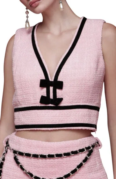 Avec Les Filles Bow Trim Sleeveless Crop Top In Pink