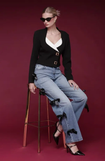 Avec Les Filles Contrast Lapel Crop Jacket In Black