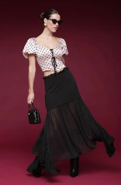 Avec Les Filles Puff Sleeve Polka Dot Crop Top In Multi
