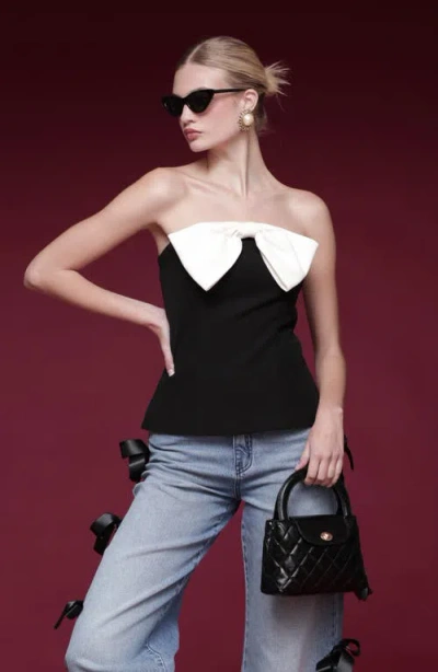 Avec Les Filles Contrast Bow Strapless Top In Black