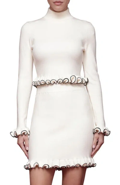 Avec Les Filles Ruffle Trim Mock Neck Sweater In White