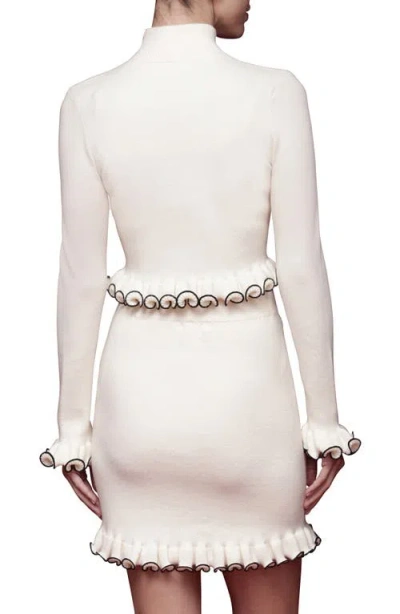 Avec Les Filles Ruffle Trim Mock Neck Sweater In White