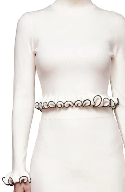 Avec Les Filles Ruffle Trim Mock Neck Sweater In White