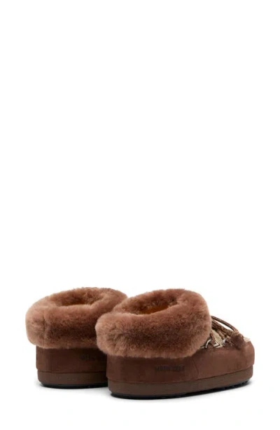 Moon Boot X Guest In Residence Suede Shearling-trim Chalet Mules In Brown