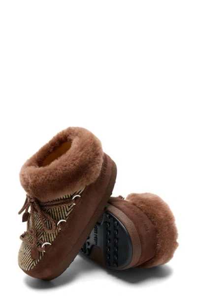 Moon Boot X Guest In Residence Suede Shearling-trim Chalet Mules In Brown