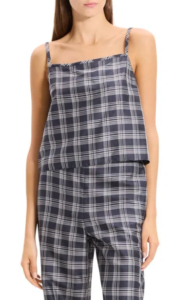 Theory Bind Strap Plaid Silk Top In Multi