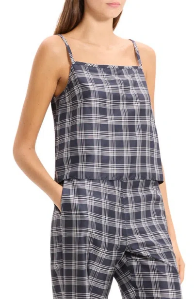 Theory Bind Strap Plaid Silk Top In Multi