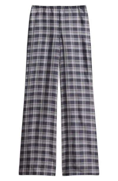 Theory Fluid Plaid High Waist Straight Leg Silk Pants In Multi