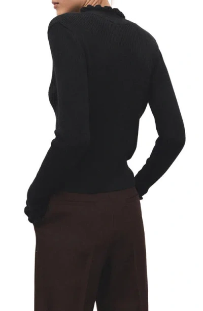 Mango Scallop Mock Neck Sweater In Black