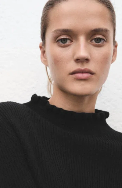 Mango Scallop Mock Neck Sweater In Black