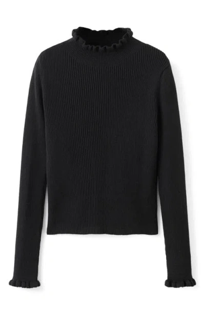 Mango Scallop Mock Neck Sweater In Black