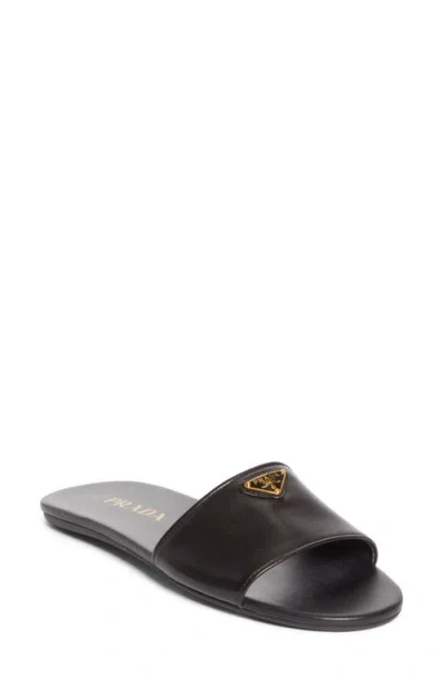 Prada Logo Slide Sandal In Brown