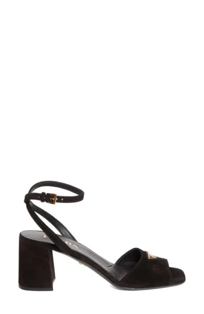 Prada Block Heel Ankle Strap Sandal In Black