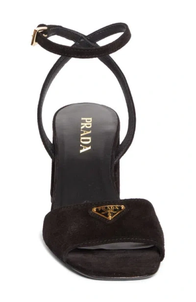 Prada Block Heel Ankle Strap Sandal In Black