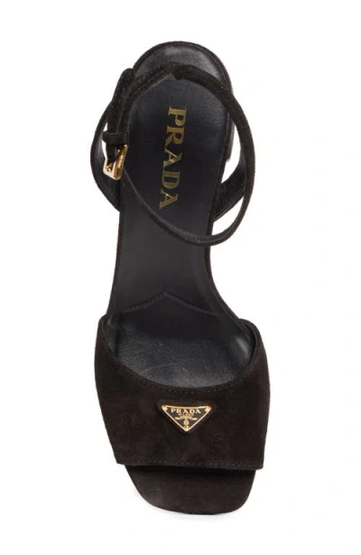 Prada Block Heel Ankle Strap Sandal In Black