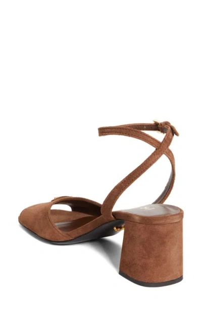 Prada Block Heel Ankle Strap Sandal In Brown