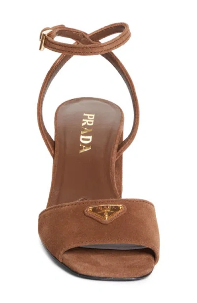 Prada Block Heel Ankle Strap Sandal In Brown