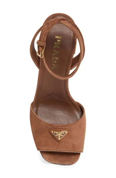 Prada Block Heel Ankle Strap Sandal In Brown