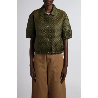 Moncler Flower Quilted Short Sleeve Jacket In Blue