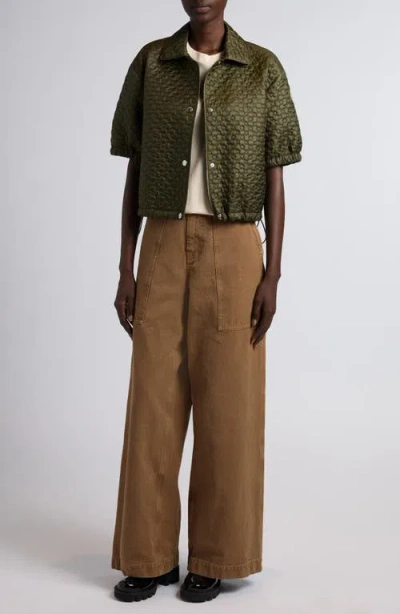 Moncler Flower Quilted Short Sleeve Jacket In Blue