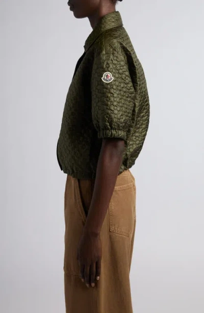 Moncler Flower Quilted Short Sleeve Jacket In Blue