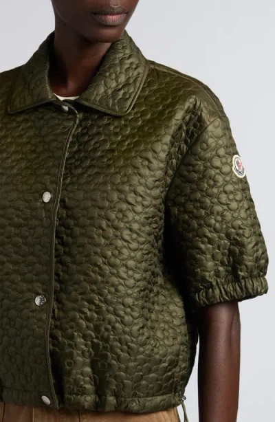 Moncler Flower Quilted Short Sleeve Jacket In Blue