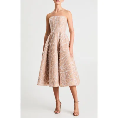 Helsi Vivi Embellished Strapless Cocktail Midi Dress In Neutral