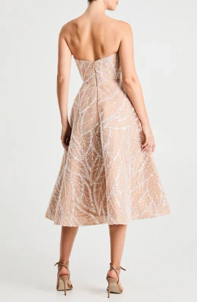 Helsi Vivi Embellished Strapless Cocktail Midi Dress In Neutral