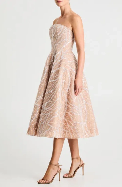 Helsi Vivi Embellished Strapless Cocktail Midi Dress In Neutral