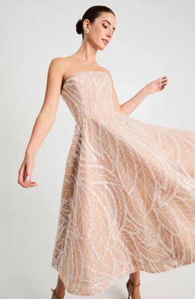 Helsi Vivi Embellished Strapless Cocktail Midi Dress In Neutral