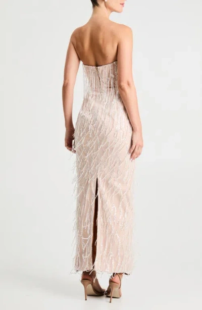 Helsi Ramona Fringe Embellished Strapless Column Gown In Neutral