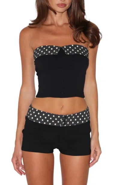 Tiger Mist Albie Strapless Polka Dot Trim Top In Black