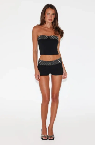 Tiger Mist Albie Strapless Polka Dot Trim Top In Black