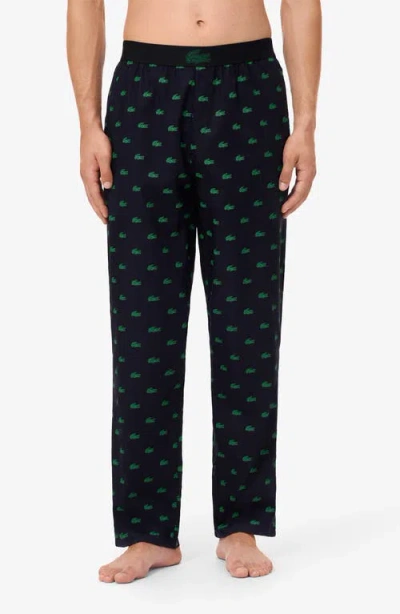 Lacoste Logo Print Cotton Pajama Pants In Multi