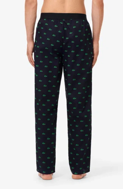 Lacoste Logo Print Cotton Pajama Pants In Multi