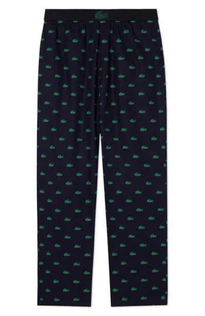 Lacoste Logo Print Cotton Pajama Pants In Multi