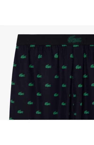 Lacoste Logo Print Cotton Pajama Pants In Multi
