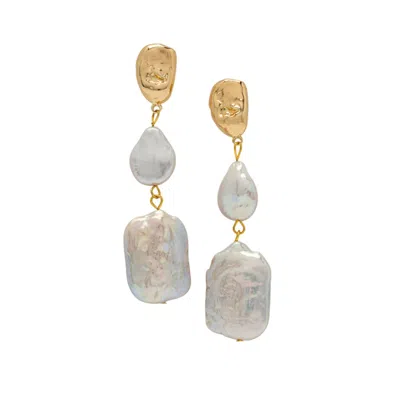 Uchi And Soto Women's Gold / White Shinju Gold Square Pearl Earrings In Multi