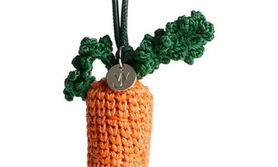 Jw Anderson Carrot Crocheted Cotton And Leather Bag Charm In Green