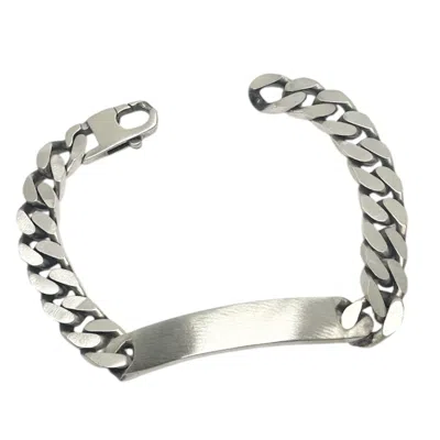 Tg-jewellery By Tamara Gervasio Men's Men's Sterling Silver Id Bracelet – Recycled Silver Plate & Curb Chain, Oxidized Satin Finish In Metallic