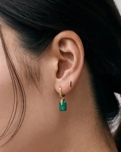 Astley Clarke Gold Deco Malachite Drop Huggies Earrings In Gold