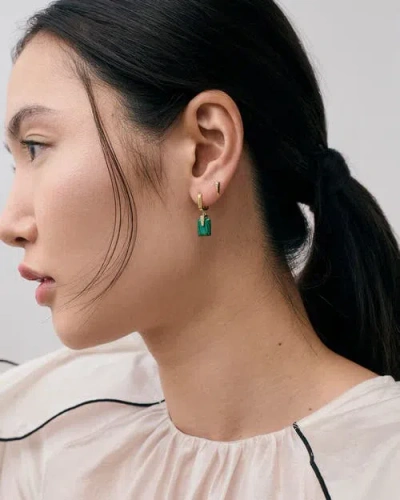 Astley Clarke Gold Deco Malachite Drop Huggies Earrings In Gold