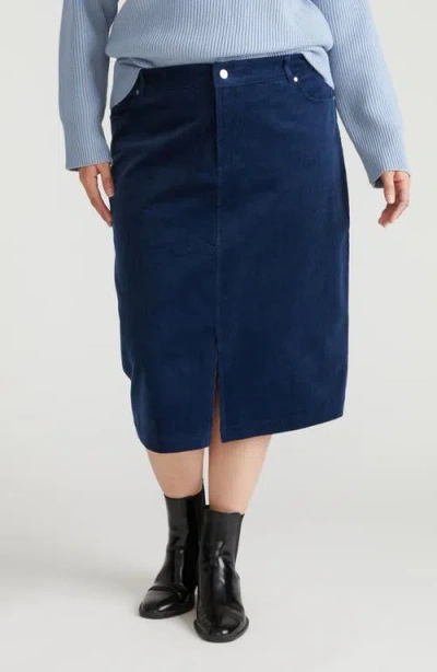 Universal Standard Corduroy Midi Skirt In Blue