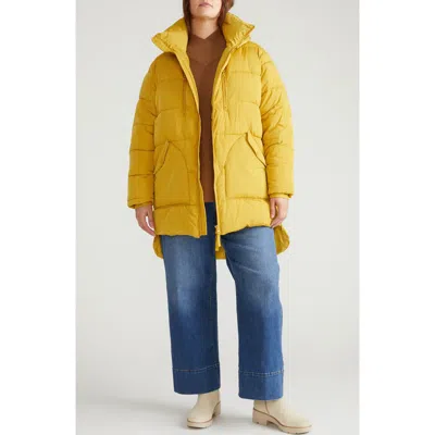 Universal Standard Matterhorn Hooded High-low Puffer Coat In Yellow
