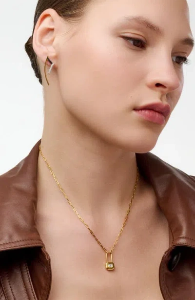 Oak & Luna Lock & Luna Charm With Emerald Cut Moissanite In Gold