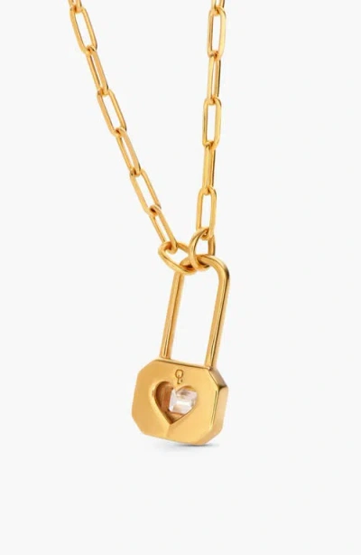 Oak & Luna Lock & Luna Charm With Emerald Cut Moissanite In Gold