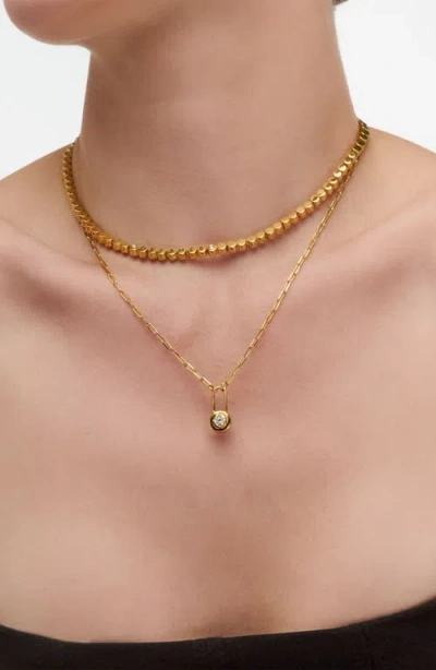 Oak & Luna Lock & Luna Charm With Round Cut Moissanite In Gold